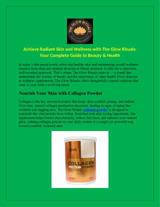 Achieve Radiant Skin and Wellness with The Glow Rituals Your Complete Guide to Beauty & Health