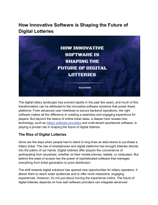 How Innovative Software is Shaping the Future of Digital Lotteries