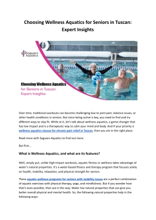 Wellness Aquatics for Seniors in Tucson | Saguaro Aquatics