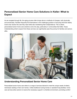 Personalized Senior Home Care Solutions in Keller What to Expect