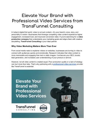 Elevate Your Brand with Professional Video Services from TransFunnel Consulting