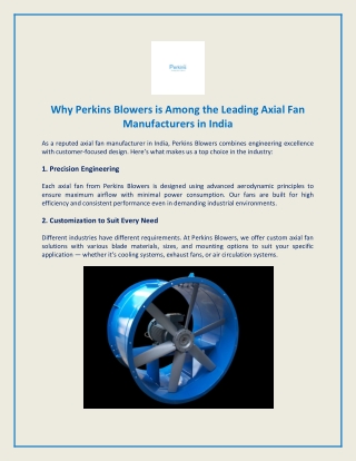 Why Perkins Blowers is Among the Leading Axial Fan Manufacturers in India