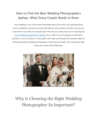 How to Find the Best Wedding Photographers Sydney What Every Couple Needs to Know