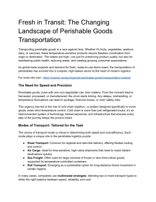 Perishable Goods Transportation Market