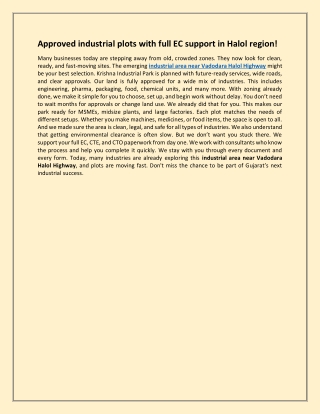 Approved industrial plots with full EC support in Halol region