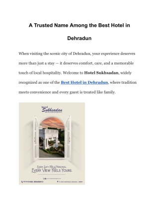 A Trusted Name Among the Best Hotel in Dehradun