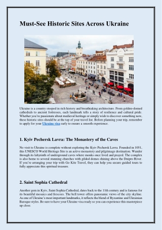 Must-See Historic Sites Across Ukraine