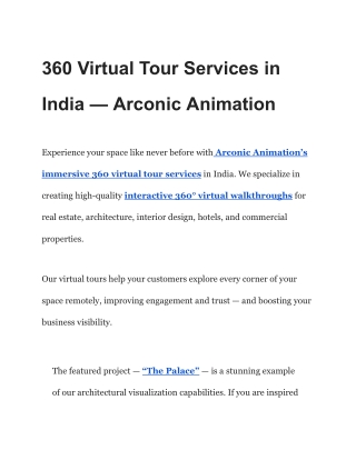 360 Virtual Tour Services in India — Arconic Animation