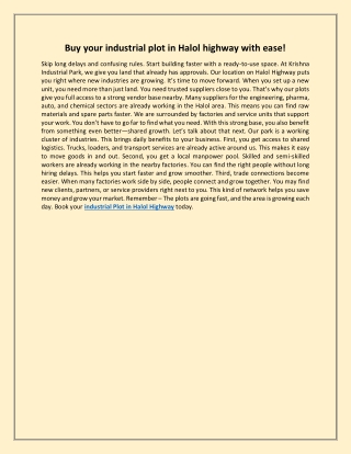 Buy your industrial plot in Halol highway with ease