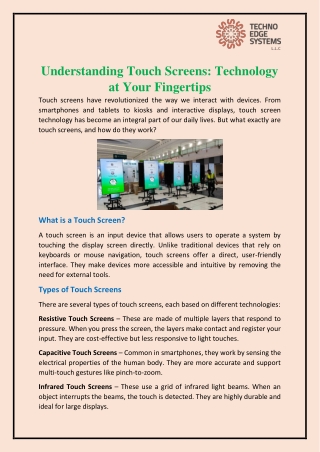 Understanding Touch Screens: Technology at Your Fingertips