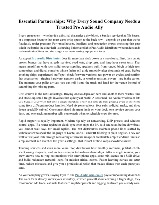 Essential Partnerships: Why Every Sound Company Needs a Trusted Pro Audio Ally