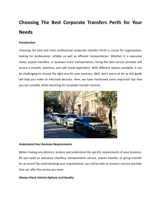 Choosing The Best Corporate Transfers Perth for Your Needs