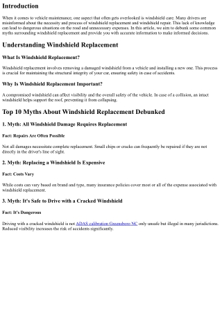 Top 10 Myths About Windshield Replacement Debunked