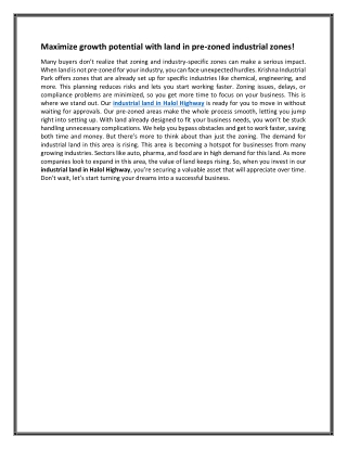 Maximize growth potential with land in pre-zoned industrial zones
