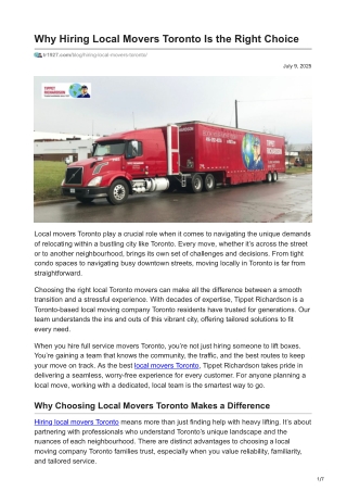 Benefits of Hiring Local Movers Toronto for Relocation