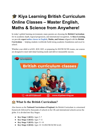 Kiya Learning British Curriculum Online Classes – Master English, Maths & Science from Anywhere!
