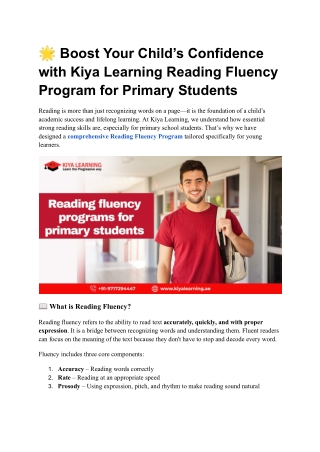 Boost Your Child’s Confidence with Kiya Learning Reading Fluency Program for Primary Students