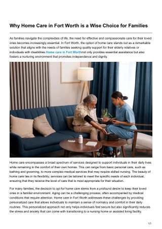 Why Home Care in Fort Worth is a Wise Choice for Families