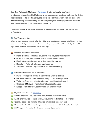 Best Tour Packages in Madhapur