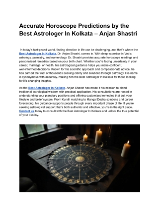 Accurate Horoscope Predictions by the Best Astrologer In Kolkata – Anjan