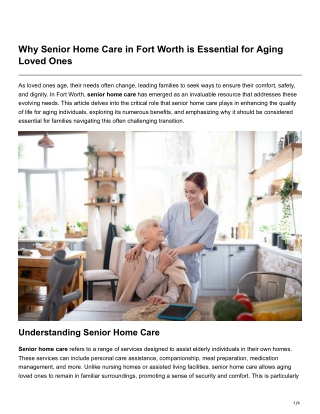 Why Senior Home Care in Fort Worth is Essential for Aging Loved Ones