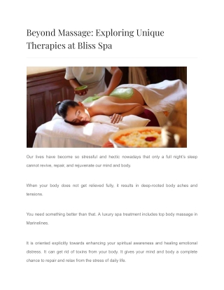 Beyond Massage: Exploring Unique Therapies at Bliss Spa