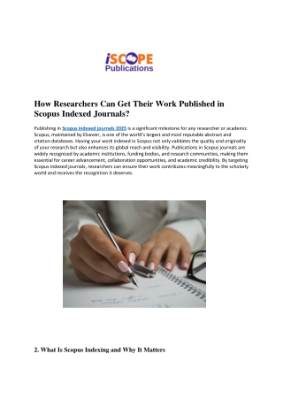 How Researchers Can Get Their Work Published in Scopus Indexed Journals?