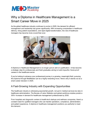 Why a Diploma in Healthcare Management is a Smart Career Move in 2025