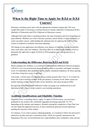 When Is the Right Time to Apply for B.Ed or D.Ed Courses?