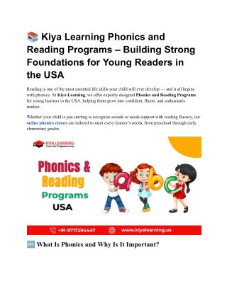 Kiya Learning Phonics and Reading Programs – Building Strong Foundations for Young Readers in the USA