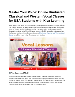 Master Your Voice Online Hindustani Classical and Western Vocal Classes for USA Students with Kiya Learning