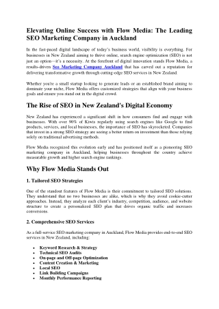 Elevating Online Success with Flow Media The Leading SEO Marketing Company in Auckland