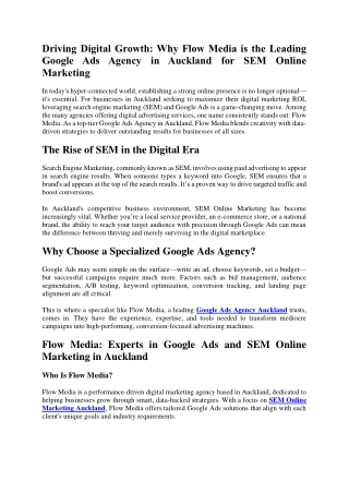 Driving Digital Growth Why Flow Media is the Leading Google Ads Agency in Auckland for SEM Online Marketing