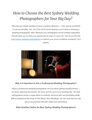 How to Choose the Best Sydney Wedding Photographers for Your Big Day
