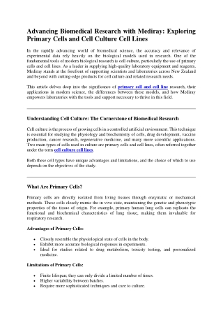 Advancing Biomedical Research with Mediray Exploring Primary Cells and Cell Culture Cell Lines