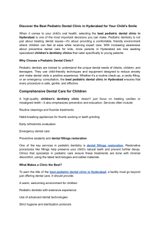 Discover the Best Pediatric Dental Clinic in Hyderabad for Your Child’s Smile