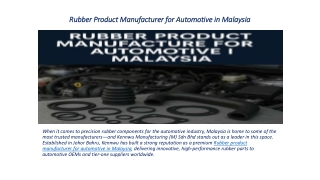 Rubber Product Manufacturer for Automotive in Malaysia