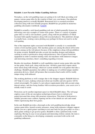 Balak66: Your Well-liked On-line Video games Foundation