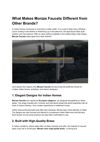What Makes Morzze Faucets Different from Other Brands