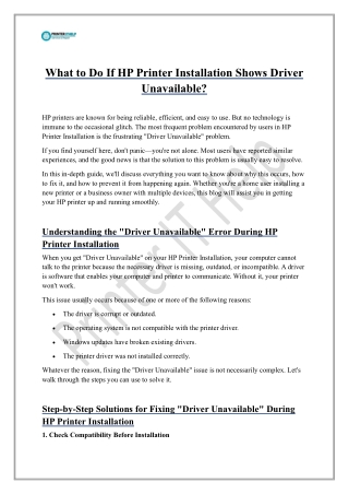 What to Do If HP Printer Installation Shows Driver Unavailable?