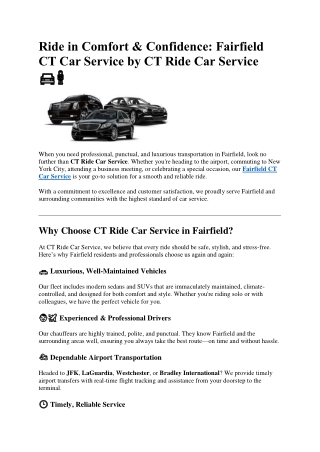 Ride in Comfort & Confidence: Fairfield CT Car Service by CT Ride Car Service