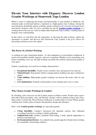 Elevate Your Interiors with Elegance Discover London Granite Worktops at Stonework Tops London