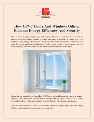 How UPVC Doors And Windows Odisha Enhance Energy Efficiency And Security