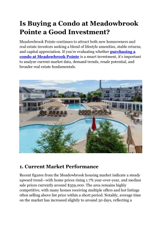 Is Buying a Condo at Meadowbrook Pointe a Good Investment