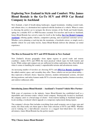 Exploring New Zealand in Style and Comfort Why James Blond Rentals is the Go-To SUV and 4WD Car Rental Company in Auckla