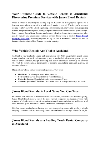 Your Ultimate Guide to Vehicle Rentals in Auckland Discovering Premium Services with James Blond Rentals