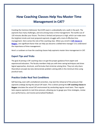 How Coaching Classes Help You Master Time Management in CAT?