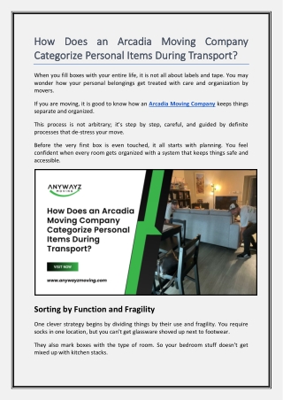 How Does an Arcadia Moving Company Categorize Personal Items During Transport