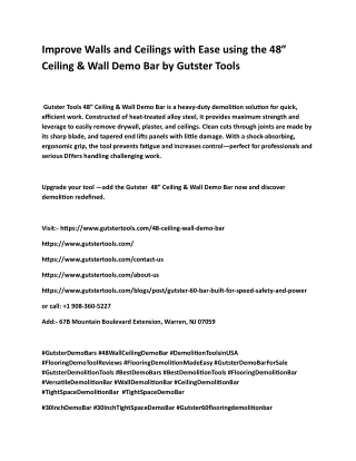 48 Ceiling & Wall Demo Bar by Gutster Tools