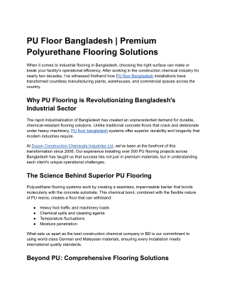 PU Floor Bangladesh _ Premium Polyurethane Flooring Solutions